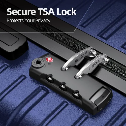 Vista 4 de BEOW Equipaje Sets Expandible Maletas Ligeras con Ruedas PC+ABS Durable Viaje Equipaje TSA Lock, Azul profundo