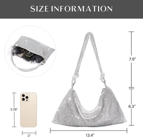 Vista 6 de SWEETV Bolso de noche para mujer, bolso de mano con diamantes de imitación para formalbodacóctelbaile de graduaciónfiestaclub, bolsas Hobo