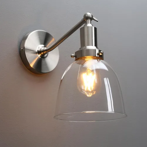 Vista 24 de PERMO Industrial Vintage Slope Pole Wall Mount Single Sconce with 6.7" Oval Dome Clear Glass Shade Antique Gold Wall Sconce Light Fixture