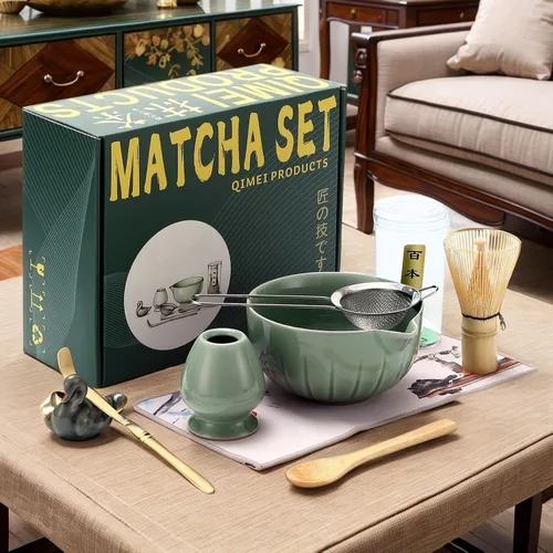 Vista 7 de Accesorio de ceremonia de matcha, batidor de matcha glaseado temmoku, cuchara tradicional (chashaku), cuchara de té, soporte para batidor, 1 tazón