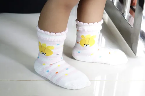Vista 4 de RATIVE Non Skid Anti Slip Cotton Dress Crew Socks With Grips For Baby Infant Toddler Kids Girls