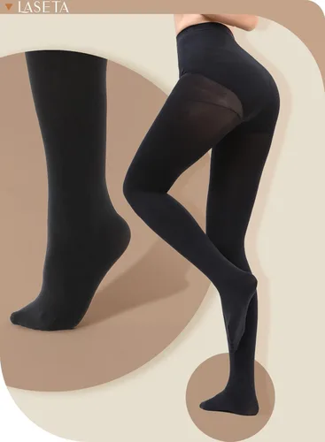 Vista 5 de LASETA Medias para mujer, 120D, con control superior, pantimedias opacas para invierno, 2 pares