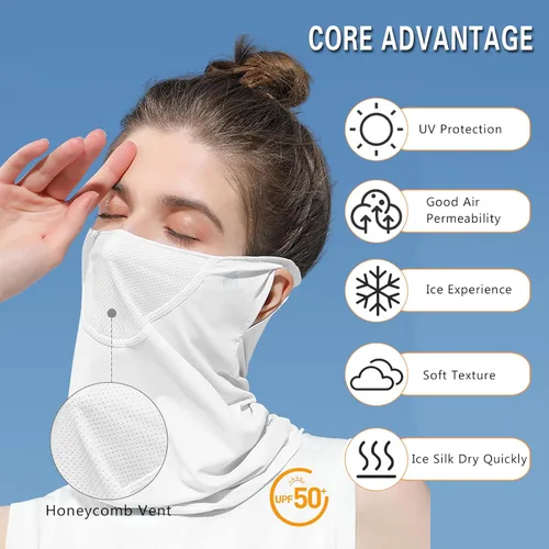 Vista 2 de PROUDDEMON Máscara facial UV UPF 50+ para mujeres y hombres – Polaina de protección solar de cara completa de seda de hielo, velo refrescante