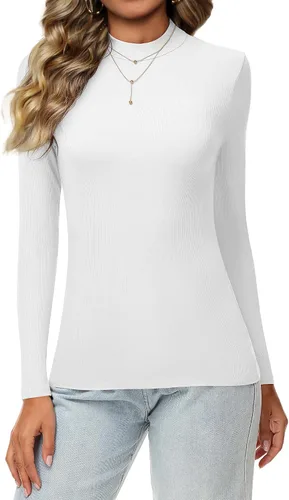 Vista 2 de 3 piezas de camisas de cuello alto falso para mujer, manga larga, ajustadas, elásticas, básicas, ligeras, sin botones
