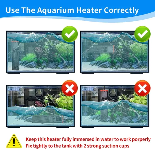 Vista 6 de Calentador de acuario de 800 W sumergible para pecera con tubos de cuarzo dobles y controlador de temperatura de pantalla LED para 80-220 galones