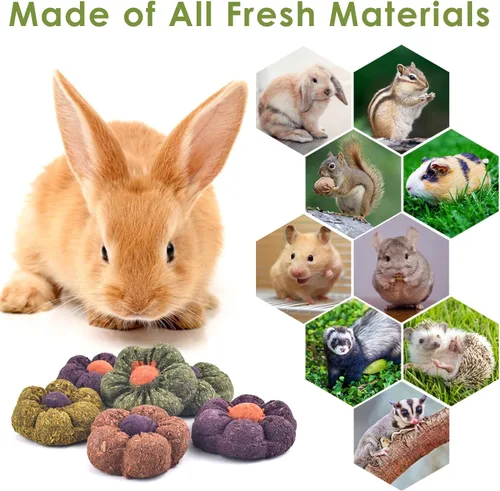 Vista 3 de ERKOON Juguetes masticables de conejo, 10 golosinas de hierba Timothy de 1.77 pulgadas, juguetes molares de animales pequeños para conejillo