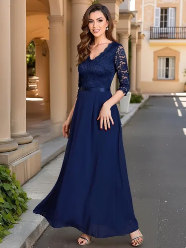 Vista 4 de MISSMAY - Vestido largo, de encaje floral, formal, para mujer, con mangas 23