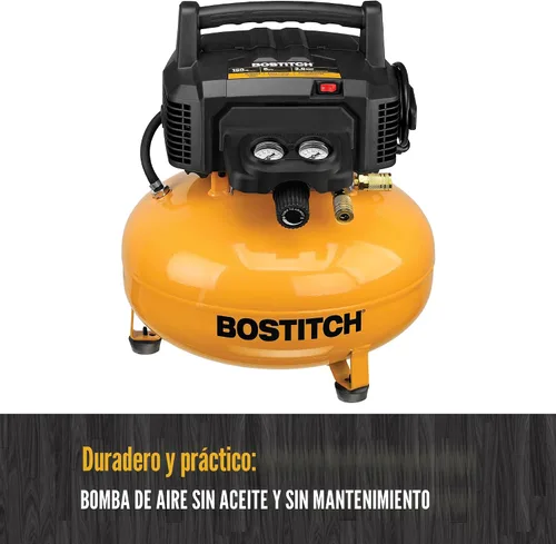 Vista 3 de BOSTITCH - Kit de compresor de aire, sin aceite, 6 galones, 150 PSI, compresor de aire silencioso y ligero para panqueques (BTFP02012-WPK)
