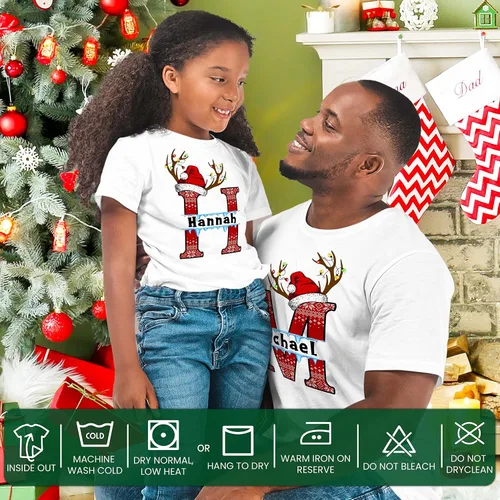 Vista 5 de Camiseta de Navidad personalizada a juego para la familia, trajes personalizados de la familia de Navidad, camisetas de Navidad personalizadas