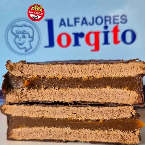 Vista 4 de Paquete de 6 Jorgito Alfajor sin gluten relleno de Dulce de Leche y revestimiento de chocolate, 50 g / 1.76 oz cada uno
