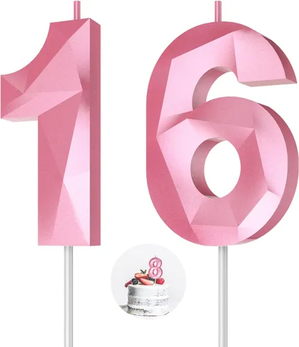 Vista 64 de Velas de cumpleaños con números (0 velas negras), forma de diamante 3D, decoración de pastel de feliz cumpleaños para niños y hombres, cumpleaños