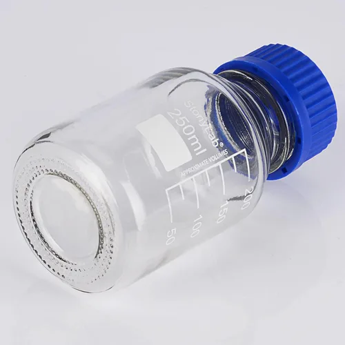 Vista 4 de stonylab Botellas de almacenamiento graduadas con tapa de rosca GL45, 8.5 fl oz de vidrio de borosilicato, botellas redondas de almacenamiento