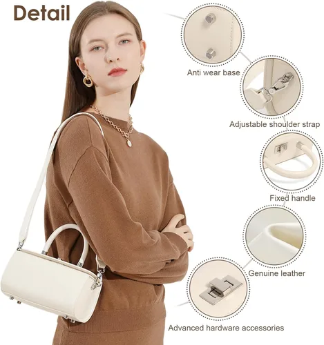 Vista 2 de Bolso de hombro de cuero para mujer, bolso de mano estructurado inspirado en el diseñador, bolso de mano de cuero genuino con correas ajustables