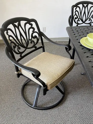 Vista 5 de Elizabeth - Juego de comedor de 11 piezas con revestimiento de polvo de aluminio fundido para exteriores con mesa de comedor rectangular extensible