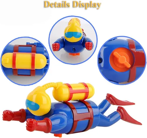 Vista 5 de Juguete de baño Wind-Up Diver para niños pequeños – Mecanismo de natación y buceo de Frogman, juguete de agua para bañera/piscina sin batería, sin