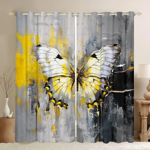 Vista 13 de jejeloiu Cortinas de oscurecimiento de libélula (2 paneles, 52 x 84 pulgadas), cortinas abstractas para dormitorio, sala de estar, arte moderno, 30%
