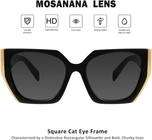 Vista 3 de mosanana Gafas de sol cuadradas de ojo de gato para mujer, estilo geométrico de moda, modelo COCO