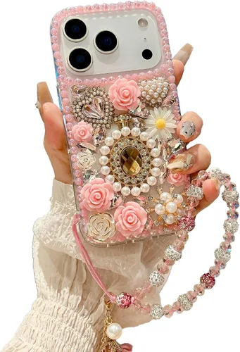 Vista 15 de iFiLOVE para iPhone 7 Plus/8 Plus Funda con Diamantes Brillantes y Correa de Flores, 3D Lujo Brillante Purpurina Cristal Diamantes de Imitación
