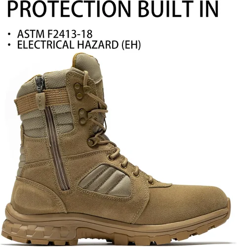 Vista 7 de ROCKROOSTER Burano Botas tácticas militares para hombre, 8 pulgadas, gamuza coyote y nailon, cremallera lateral YKK para poner y quitar fácilmente