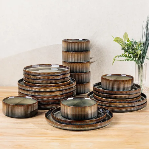 Vista 21 de TheTerra Juego de vajilla de cerámica para 4, juego de 12 platos y cuencos ligeros de porcelana, resistente a los arañazos, apto para horno