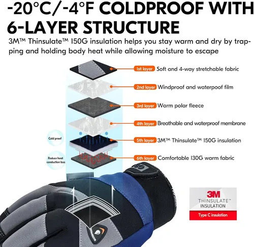 Vista 2 de Vgo... -20℃/-4°F COLDPROOF,Winter Work Gloves, Oil Resistant, Water Resistant & Windproof Gloves(Black&Gray,SL7721FW)