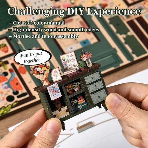 Vista 6 de Kit de casa en miniatura para adultos y adolescentes, decoración de casa pequeña con interruptor táctil, rompecabezas de madera 3D, regalo