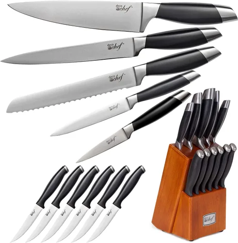 Vista 10 de Deco Chef Cuchillo de chef profesional de acero de Damasco de alto carbono de 8 pulgadas, 67 capas AUS-10, calidad japonesa afilada con mango