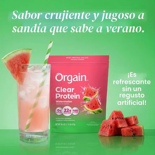 Vista 3 de Orgain Clear Whey Isolate 0.78 oz Proteína en polvo, sandía, 18 porciones