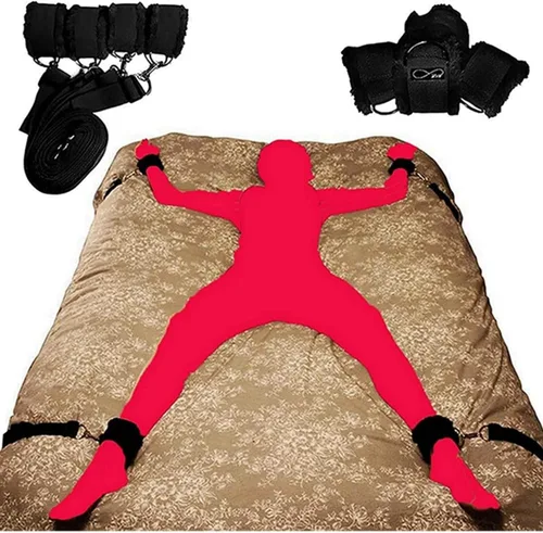 Vista 4 de Kit sexual para parejas debajo de la cama King, correas y restricciones sexis ajustables para amarrar debajo del colchón para parejas adultas