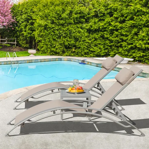 Vista 14 de domi outdoor living Domi - Juego de 2 sillas de salón de aluminio para exteriores con 5 posiciones ajustables, tumbona al aire libre para piscina