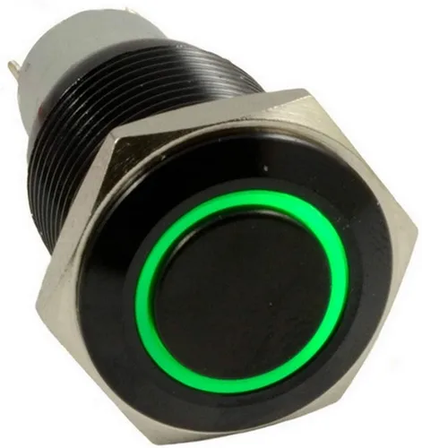Vista 2 de Conexión a corriente con interruptor a botón con luz LED E Support™ de metal con forma ojo de ángel para autos de 16 mm 12V 3A, Verde Angel Eye