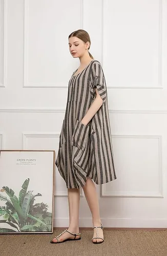 Vista 3 de Minibee - Vestidos casuales por debajo de la rodilla, holgados, con volantes y bolsillos para mujer