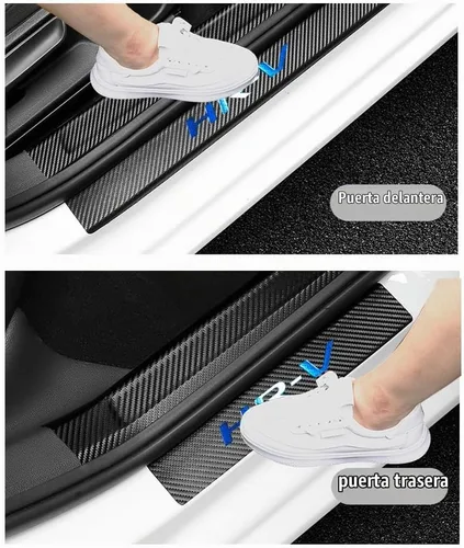 Vista 2 de LEXLEY Protector de umbral de puerta de cuero estilo fibra de carbono para HRV HR-V Explorer 2015-2022, protector de placa antirasguños sucios Azul
