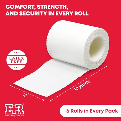Vista 2 de Ever Ready First Aid Rollo de cinta adhesiva de tela de seda, sin látex, 2" x 10 yardas, 6
