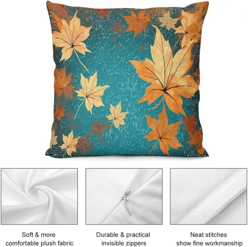 Vista 6 de Fundas de almohada de hojas de arce punteadas naranjas y amarillas, fundas de almohada de cosecha de temporada naranja cuadrado para sofá, sala