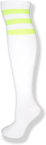 Vista 18 de NEON NATION Calcetines de tubo unisex blancos hasta la rodilla con varias rayas de colores Blanco con rayas azules bebé
