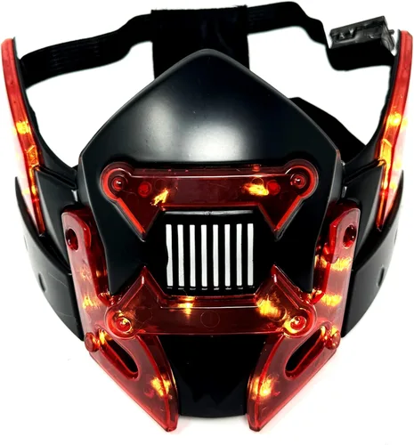Vista 21 de Máscara de media cara metálica LED estilo steampunk para disfraz de Halloween, fiesta de cosplay