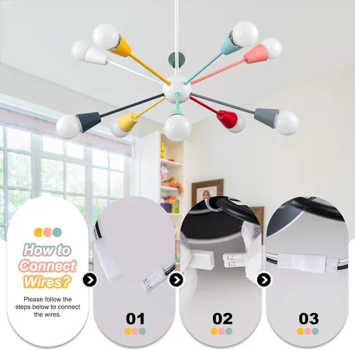 Vista 6 de Candelabros Sputnik coloridos, lámpara de comedor de 10 luces