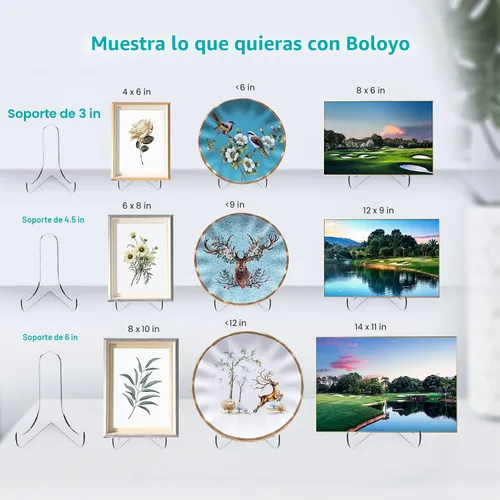 Vista 3 de Boloyo Soporte de exhibición de placa acrílica en ángulo de 60 grados, 2 piezas de acrílico transparente de 3 pulgadas, base de caballete