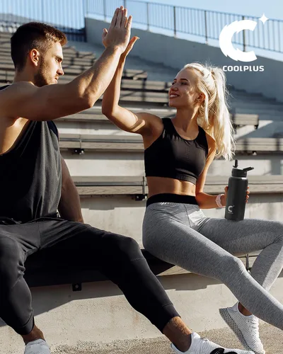 Vista 8 de Coolplus - Botella de agua de 32 onzas aislada, termo de agua de acero inoxidable con popote de metal de doble pared al vacío con funda de Negro