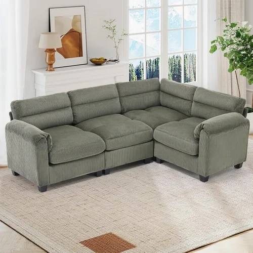 Vista 105 de HAOMARKETS Sofá esquinero modular en forma de L de 115 pulgadas con 2 otomanas móviles, sofás de pana de 8 plazas con cojín grueso para sala de Beige