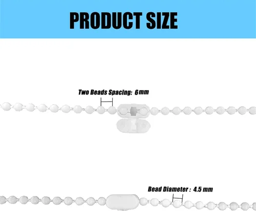 Vista 3 de Cordón de cadena de cuentas para persiana, 32.8 ft (32.8 pies) con 10 conectores para persiana enrollable, persiana vertical veneciana romana, cable