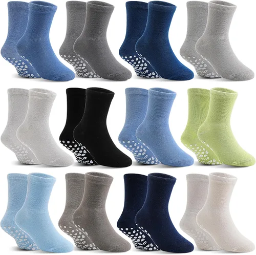 Vista 7 de 12 pares de calcetines antideslizantes de algodón para bebés, niños y niñas
