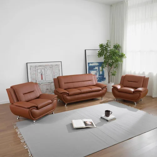 Vista 10 de Juego de sofá de cuero negro de 3 piezas para sala de estar, apartamento/oficina (sofás de cuero negro, juego de muebles de 3 piezas)