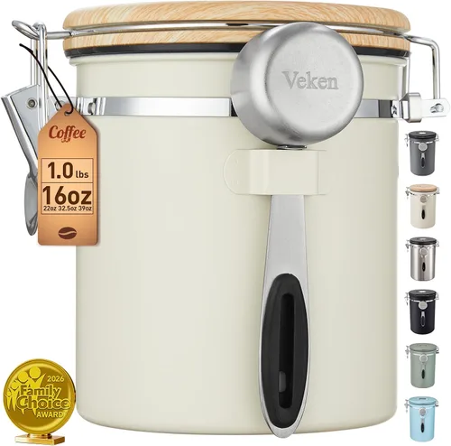 Vista 10 de Veken Coffee Canister, Airtight Stainless Steel Food Storage Container,22OZ Gris