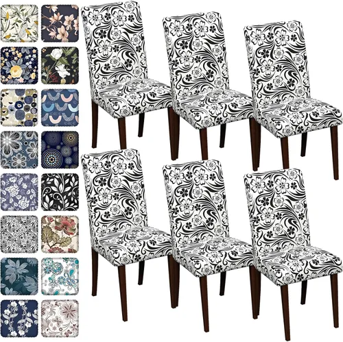 Vista 71 de Fundas para sillas de comedor CoSofSLIP, juego de 2, fundas estampadas elásticas antideslizantes, fundas extraíbles y lavables para sillas