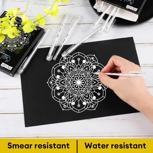 Vista 4 de Dyvicl Bolígrafos de gel blanco, punta fina de 0.031 in, bolígrafos de tinta de gel para dibujo de papel negro, bocetos, ilustración, colorear