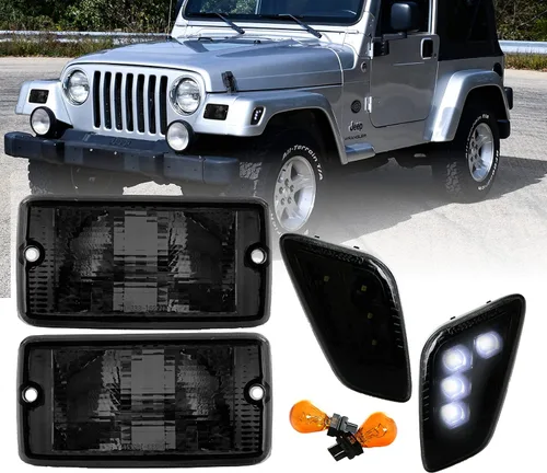 Vista 16 de USR 97-06 Wrangler TJ Faros LED de proyector redondos de 7" Pulgadas H6024 con carcasa negra 6024 Haz alto/bajo, faro sellado H6014 (Par) Compatible