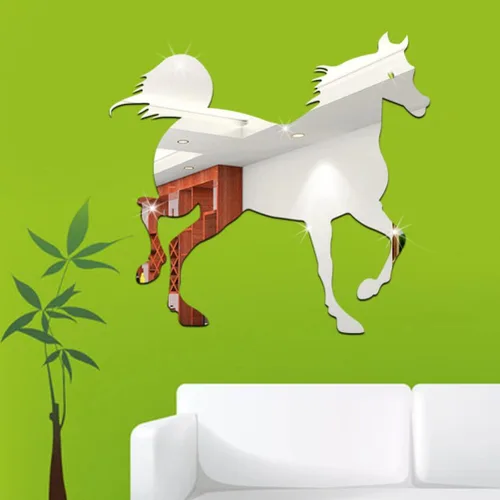 Vista 9 de FOMIYES Decoración para el hogar, espejo acrílico 3D, decoración en forma de caballo, calcomanías de arte de pared autoadhesivas para el hogar, sala