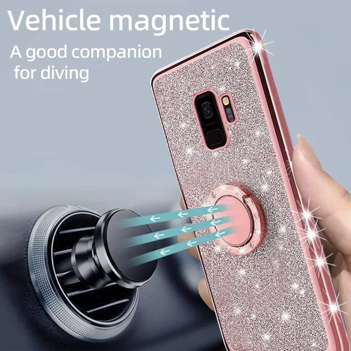 Vista 6 de Funda para Samsung Galaxy S9, Galaxy S9 para mujer, con purpurina, suave, elegante, transparente, TPU de lujo, linda funda protectora con correa
